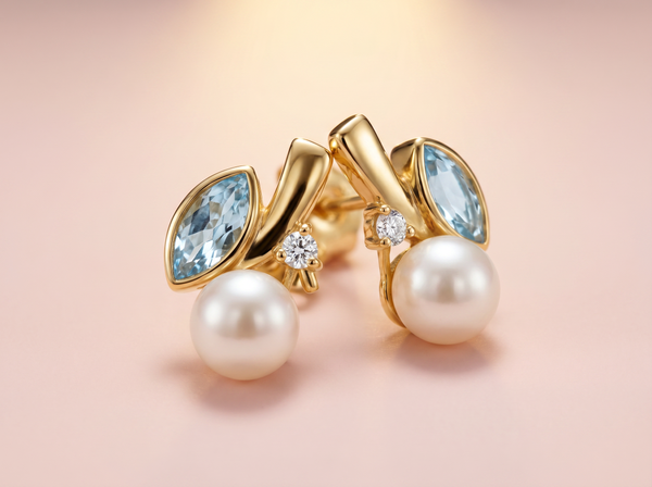 Ohrstecker Perle & Blautopas – Gold